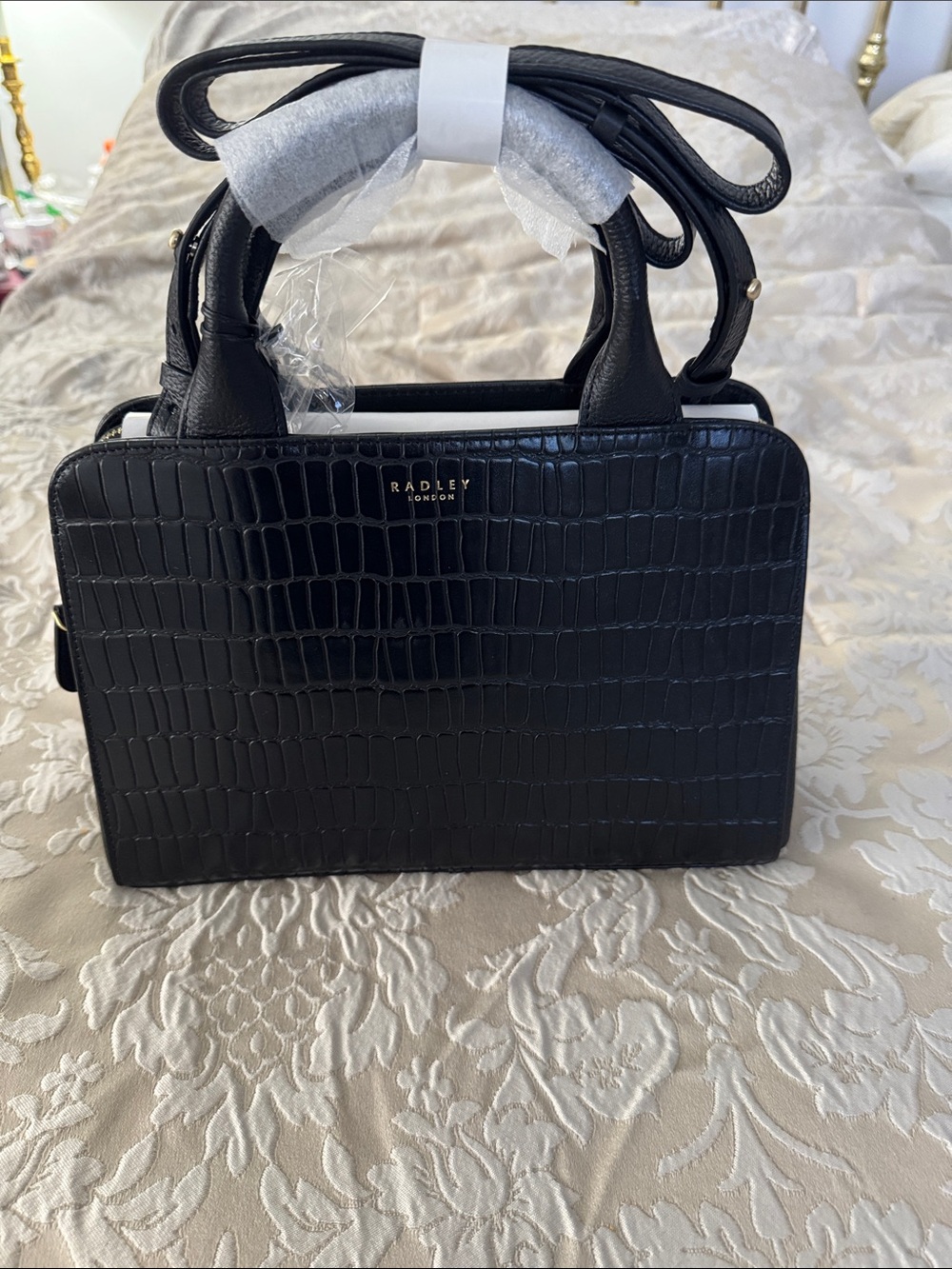 RADLEY LONDON Black Croc-Embossed Satchel with Detachable Strap